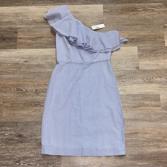 J. Crew Blue and White One Shoulder Dress NWT - Picture 2 of 3